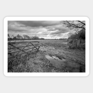 Wooden gate entrance to an arable field in the English countryside Sticker